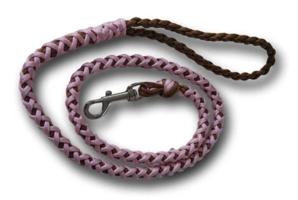 Luxury paracord dog lead pink and brown