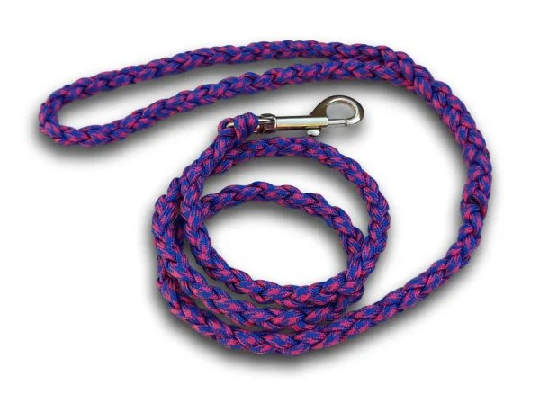 Paracord dog lead pink and blue